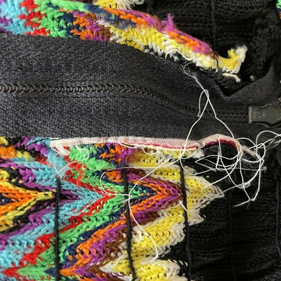 Vintage 70s Leslie J Maxi Halter Dress Size S Black Rainbow Knit Flame Stitch - Picture 8 of 9